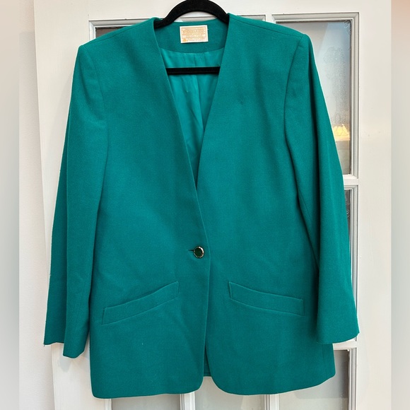 Vintage Pendleton 100% Virgin Wool Emerald Green Teal Blazer Jacket Size 16 - Picture 1 of 9
